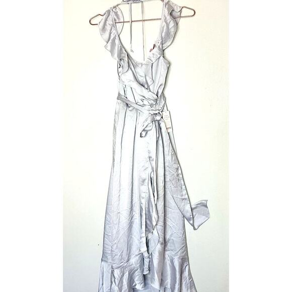 Show Me Your Mumu Samantha Silver Ruffle Layer Wrap Dress Size Extra Small NWT - Picture 4 of 16